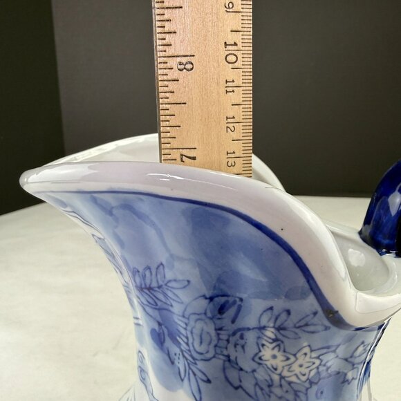 Vintage Blue White Asian Design Porcelain Pitcher Vase - Picture 8 of 9